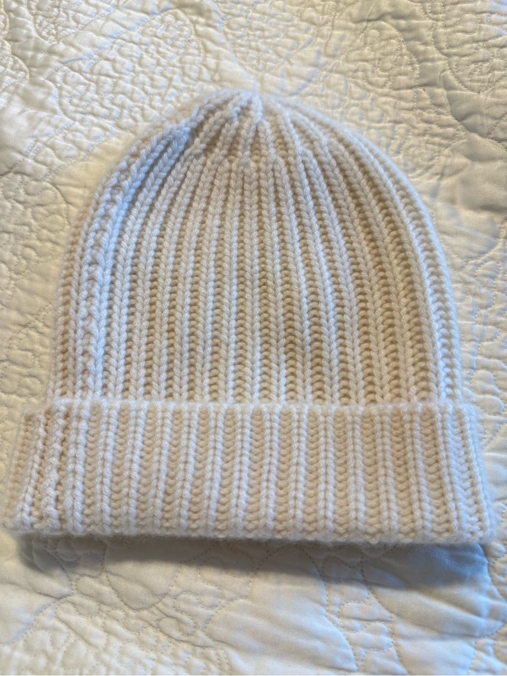 CASHMERE Ribbed Fold-Over Beanie - Cream - Picture 2 of 5